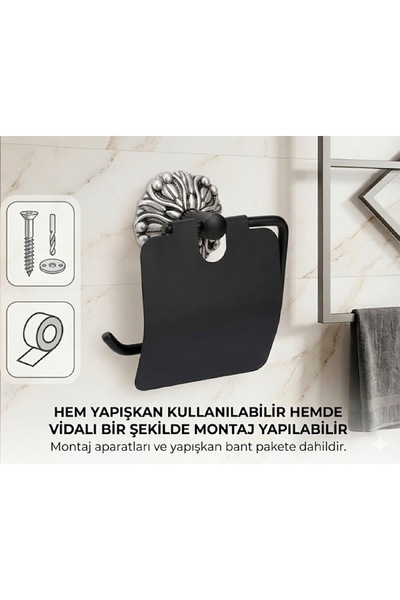 Kozak Yapışkanlı/Vidalı Kapaklı Tuvalet Kağıdı Askısı Banyo Tuvalet Kağıtlığı...
