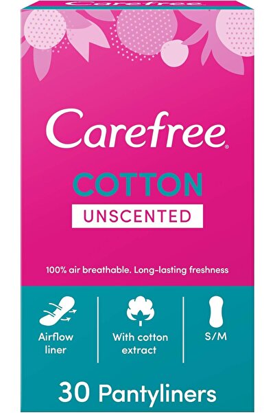 Carefree فوط صحية يومية غير معطرة بملمس القطن، مقاس عادي، قابلة للتنفس بنسبة ...