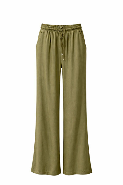 On Fashion Women's Elastic Waist, Pocketed, Wide Leg Trousers - Khaki
