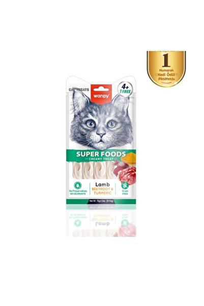 Wanpy Superfood Kuzulu, Pancar & Zerdeçallı Krema Kedi Ödülü 5×14 Gr