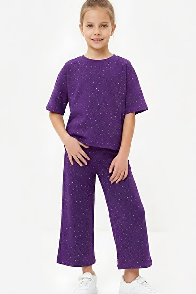 MODANINO Girl's Stone Decorated Long Capri Pants Top and Bottom Set 4-12 Year...