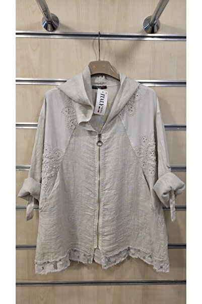 Park Moda Linen Jacket with Hood and Zipper