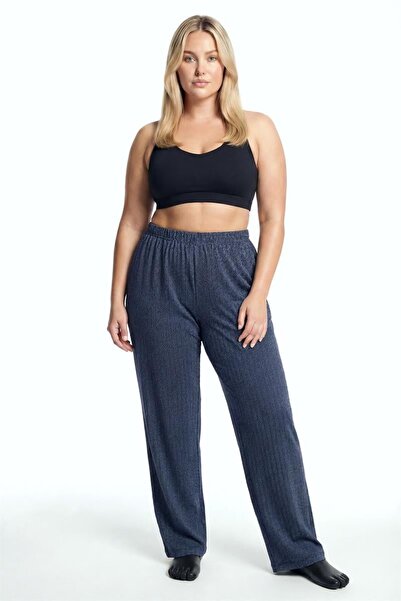 Celira Women's Navy Blue Large Size Pocket Pajama Bottoms