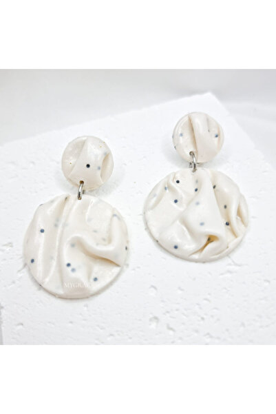 MYGRACE Χειροποίητα σκουλαρίκια, ιβουάρ με κουκκίδες, γεωμετρικά, από πολυμερ...