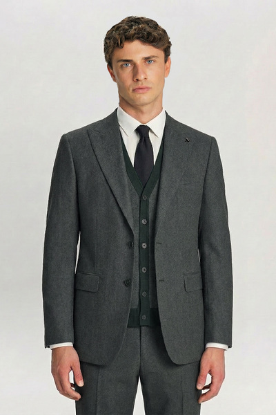 Sabri Özel Giotelli Khaki Knitwear Vest Pointed Collar 6 Drop Buttons Fully L...