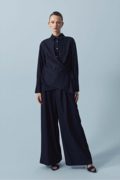 TERZİ DÜKKANI Nicole Rayon Tie-Up Detail Pants Suit Dark Blue