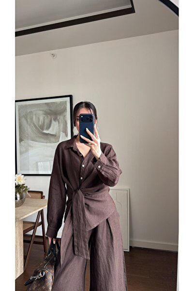 sinemkivanc co BAĞLAMALI KETEN GÖMLEK