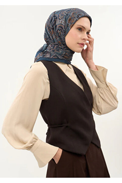 Silk Home Viscose Velora Scarf Four Seasons Etro Pattern Petrol Blue 90X90