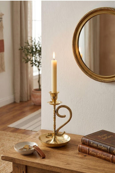 Arma House Tekli Pirinç Şamdan El İşçiliği Dekoratif Mumluk Salon Antre Masa ...