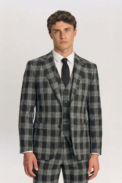 Sabri Özel Men's Black 8 Drop Viscose Blended Vest Suit