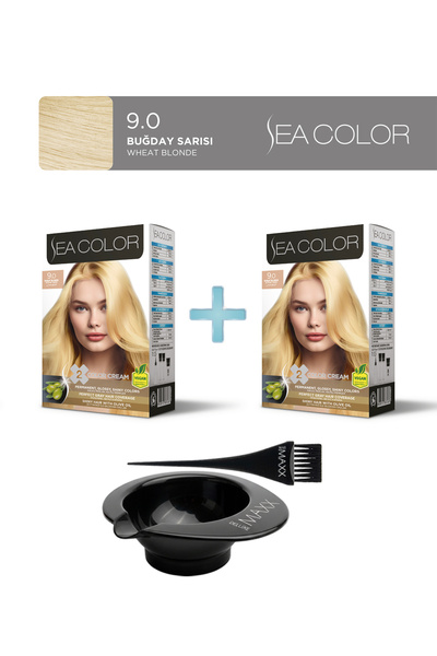 Sea Color 2'li Paket Set Saç Boyası 9.0 Buğday Sarısı, Boya Tası ve Fırça Hed...