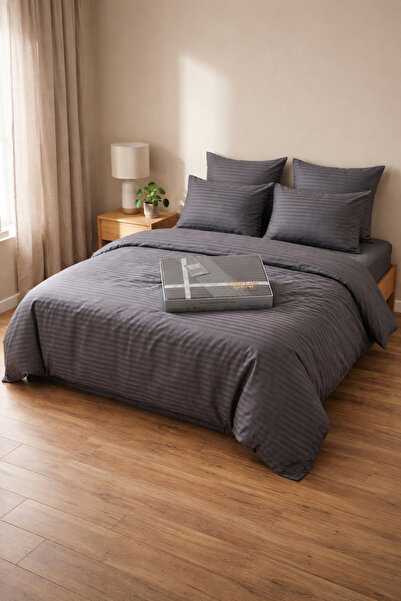 Constanza Exclusive Softelle Cotton - Satin Self-Striped Boxed King Size Duve...