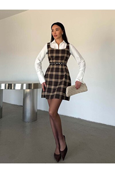 myd Combined Shirted Plaid Dress - Brown