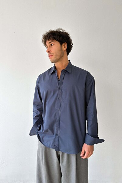 Flaw Wear Basic Navy Blue Poplin Oversize Shirt