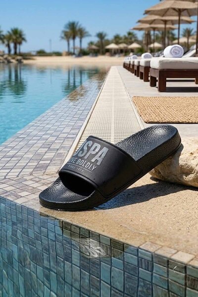 U.S. Polo Assn. نعال رجالي أسود - نعال يومي للاستخدام في حمام السباحة والشاطئ -