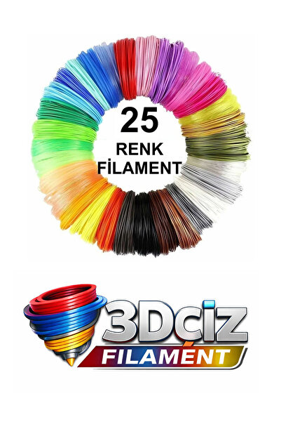 3D Çiz PLA 3D Kalem Filament PLA 25 Renk (25x4 metre) 100 Metre PLA Filament