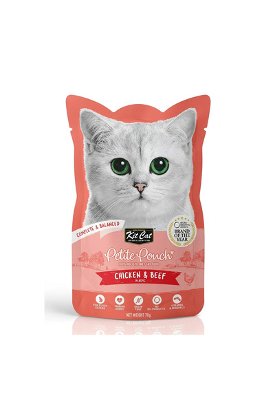 Kit Cat طعام قطط رطب فاخر من نوع بيتيت باوتش بالدجاج واللحم البقري في عبوة شف...