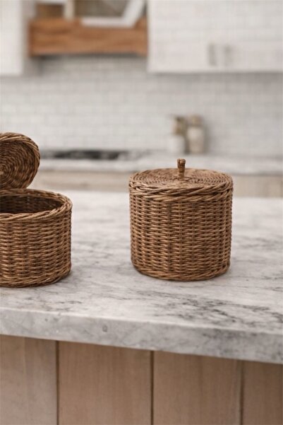 afralya home Natural Bohemian Wicker Basket with Lid – Multi-Purpose Organize...