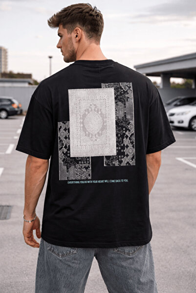 Tarz Cool Ανδρικό μπλουζάκι Oversize με στάμπα, βαμβακερό, άνετη εφαρμογή, st...