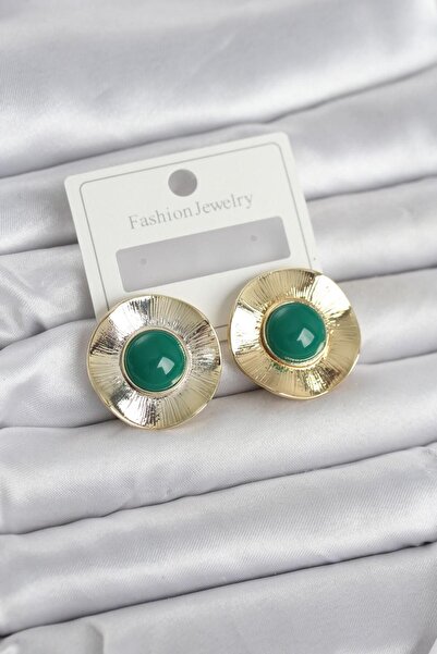 P Parla Vintage Model Green Gold Color Brass Women's Earrings