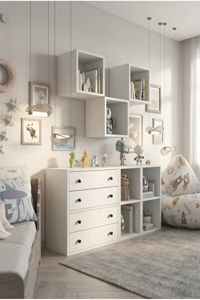 FOR WOMAN DESİGN Ahşap Çok Amaçlı Dolap 4 Çekmeceli Raflı Modern Çocuk Odası ...