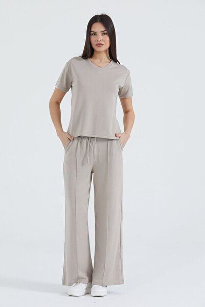 THIFF GYMWEAR Women's Modal Fabric V-Neck Short Sleeve Lace-Up Tracksuit Set