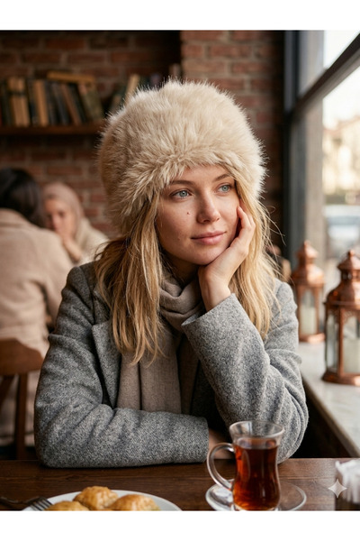 sevaradekor Plush Women's Beret Plush Women's Hat Lolita Furry Cap Hat