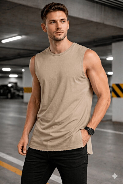 Tarz Cool Men's Sleeveless Regular Fit Basic Athlete T-Shirt with Side Slits ...