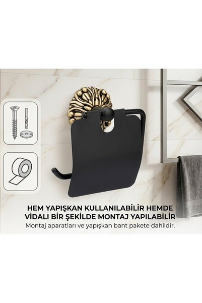 Kozak Yapışkanlı/Vidalı Kapaklı Tuvalet Kağıdı Askısı Banyo Tuvalet Kağıtlığı...