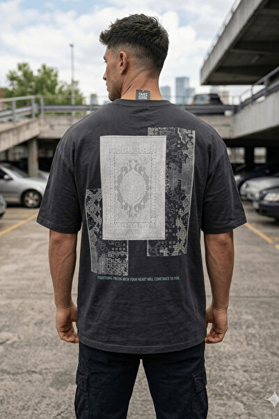 Tarz Cool Ανδρικό μπλουζάκι Oversize με στάμπα, βαμβακερό, άνετη εφαρμογή, st...