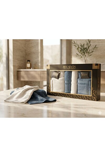 Constanza Exclusive Evin 8 Piece Cotton Straw Pattern Family Bathrobe Set / D...