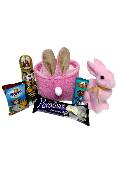 velve Easter gift basket for children Bunny Joy with decorative pink bunny an...
