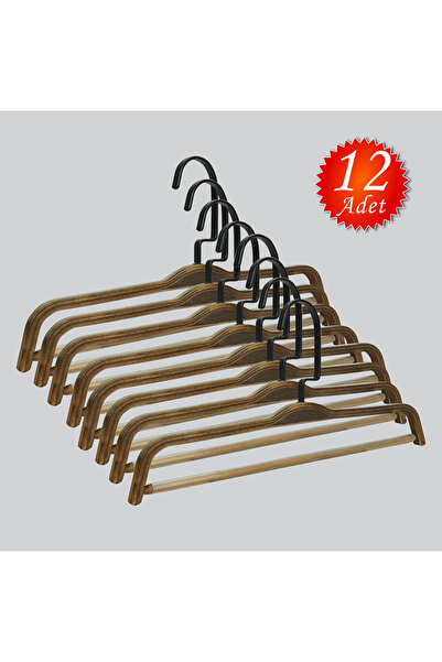NYN Wooden Barli Black Hook Pants Hangers 12 Pieces