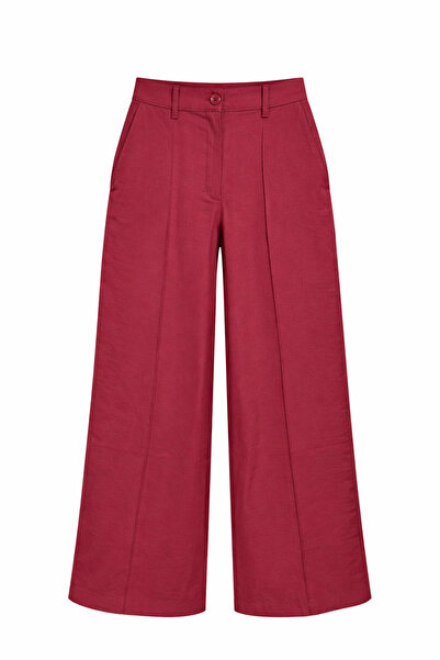 Mixray 4773 بنطلون بالازو نسائي مطوي باللون الأحمر الداكن