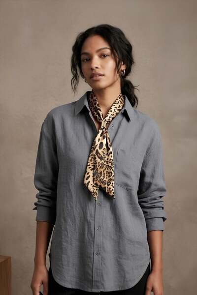 zenne Leopard Scarf Shirt Anthracite - 214