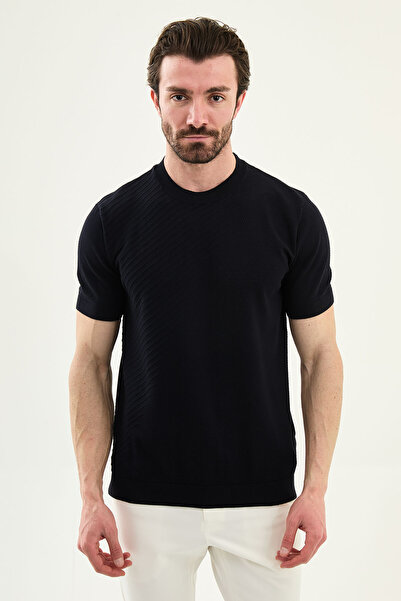 Mcr Pieced Slim Fit Crew Neck Men's Knitwear T-Shirt Navy Blue - 11588.26Y