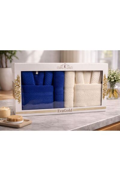 Constanza Exclusive Eva Gold 6 Piece Cotton Straw Pattern Bathrobe - Towel Se...