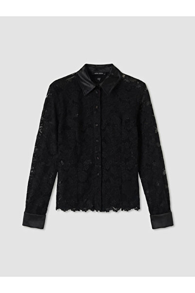 LC Waikiki Black Shirt Collar Lace Blouse by Güli̇s Gi̇yi̇m