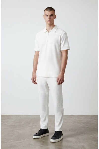 Altamira Men's White Half-Zip Striped Suit