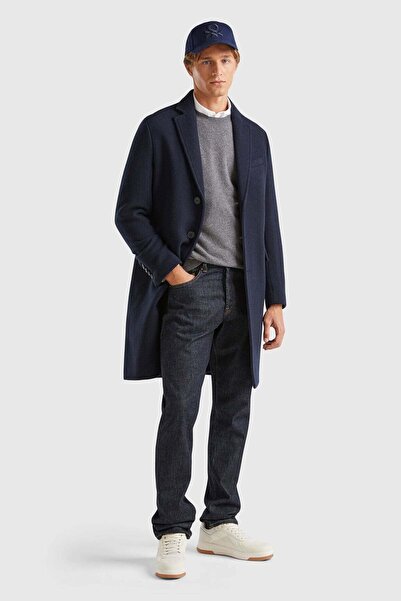 United Colors of Benetton Navy Blue Pocket Detailed Three-Button Swallow Coll...