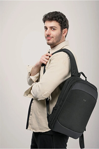 ÇÇS Black Unisex Expandable 15.6 Inch Laptop Backpack 51866