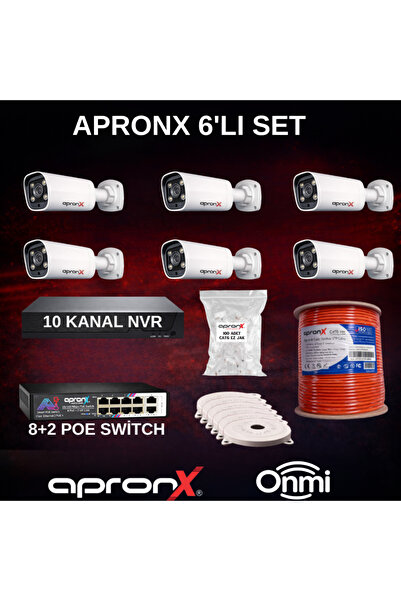 APRONX 6’LI IP Mikrofonlu Geniş Açılı Güvenlik Kamera Seti