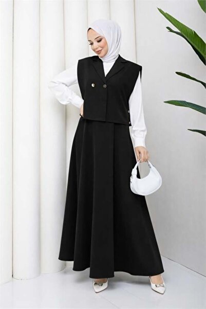 Dipmoda Women's Black Skirt, Blouse and Vest Triple Hijab Set Dpft007