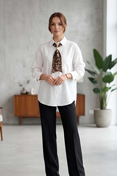 zenne Leopard Scarf Shirt Ecru - 214