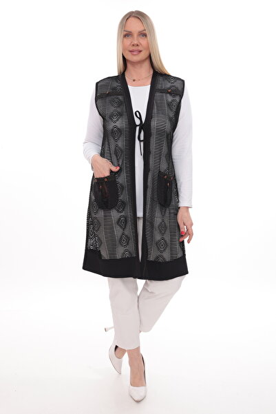 İKSUN Lace Mesh Summer Women's Mother Vest with Knee Pockets and Lace-Up Detail