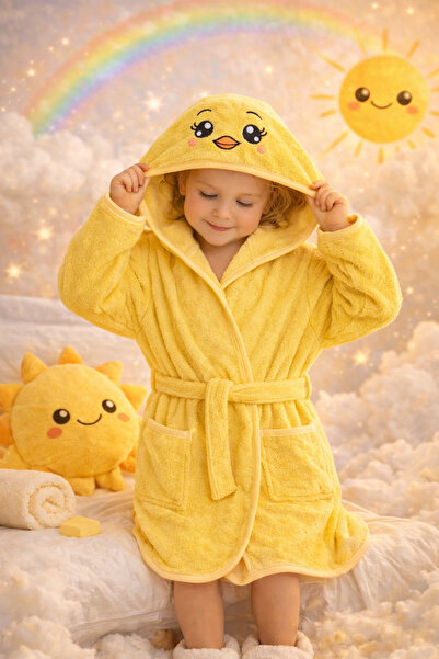 Casnack Parla Civciv Kapüşonlu Çocuk Bornozu