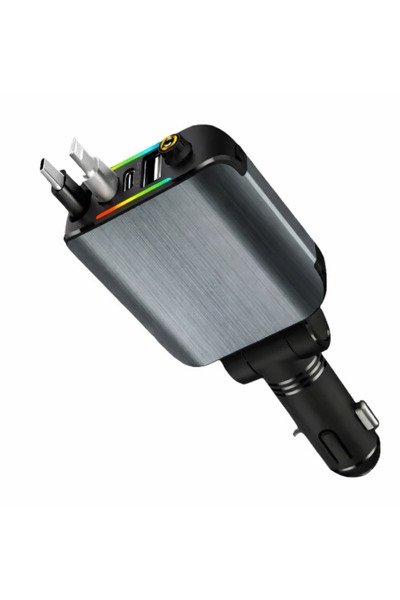 Ruan Încărcător auto retractabil rapid 4 în 1 cu lumină ambientală, cablu USB...