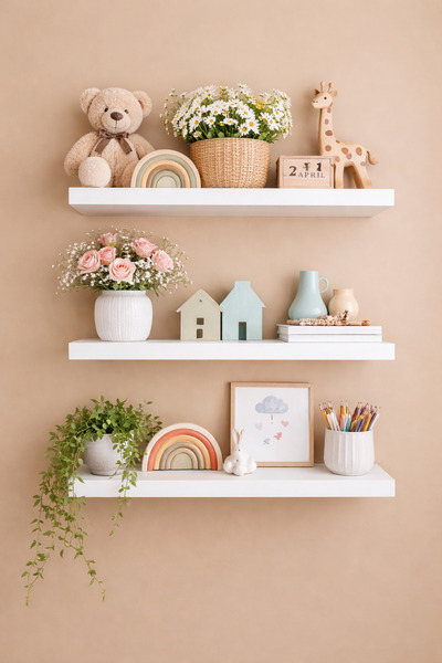 Zera FURNİTURE 3’lü Dekoratif Duvar Rafı 35x12 cm | Gizli Bağlantılı Modern R...