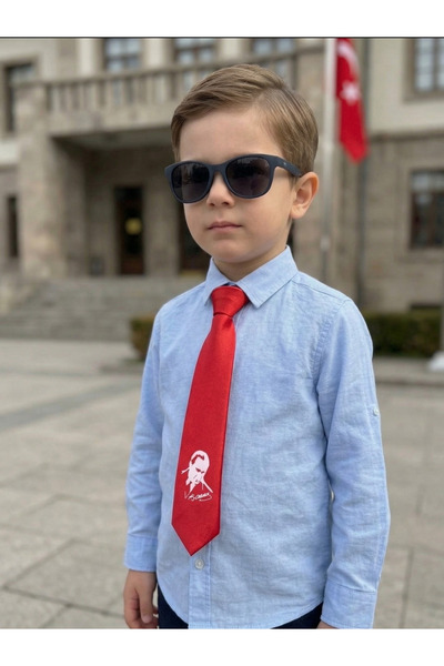 Elegante Cravatte ربطة عنق من الساتان الأحمر بتصميم أتاتورك للأطفال - مناسبة ...