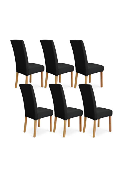 BASE Set de 6 huse negre pentru scaune cu bandă elastică